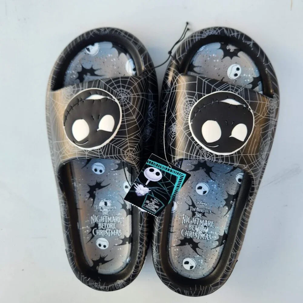 NEW Nightmare Before Christmas Men's Size 10 Sandals Slides Slippers Black White